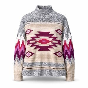 NIC+ZOE Womens Sweater Medium Aztec Southwestern Knit Mock Neck NWT $168